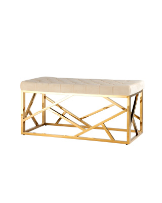 Банкетка-скамейка АРТ ДЕКО велюр бежевый сталь золото. Фото