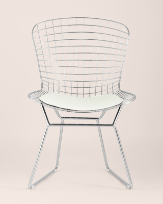 Стул обеденный Bertoia хромированный с белой подушкой. Фото №5