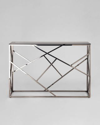 Консоль АРТ ДЕКО 115*30 стекло smoke сталь тёмный хром. Фото