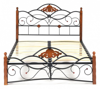 Кровать CANZONA Wood slat base дерево гевея/металл, 120*200 см (middle bed), красный дуб/черный. Фото