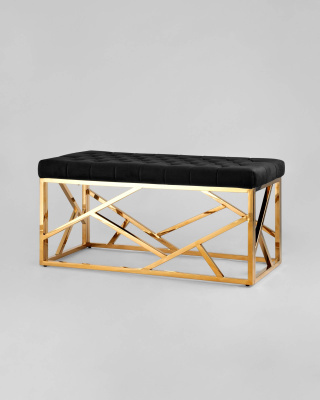 Банкетка-скамейка АРТ ДЕКО велюр черный сталь золото. Фото №3