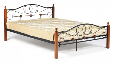Кровать AT-822 Wood slat base дерево гевея/металл, 160*200 см (Queen bed), красный дуб/черный. Фото