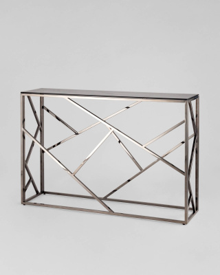 Консоль АРТ ДЕКО 115*30 стекло smoke сталь тёмный хром. Фото