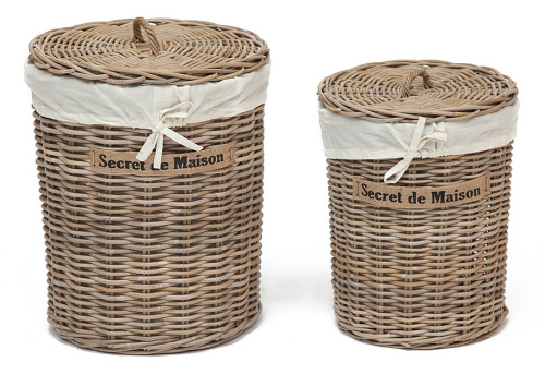 Корзина Secret De Maison Letti (набор из 2 штук) натуральный ротанг, D48*58/D38*49 см, Натуральный Кубу / Natural Kubu. Фото №1